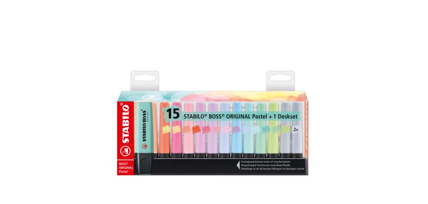 Evidenziatori Stabilo Boss Pastel - colori assortiti - tratto 2 - 5 mm - Stabilo - deskset 15 pezzi