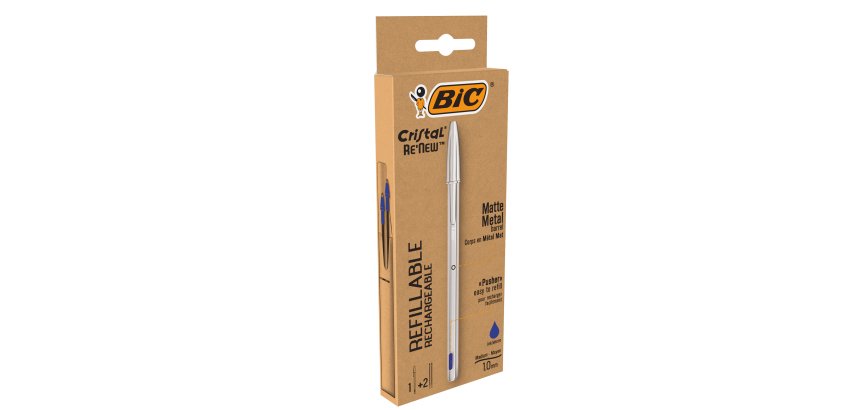 Penna sfera Cristal Re'New - con cappuccio - 1 mm - blu - Bic