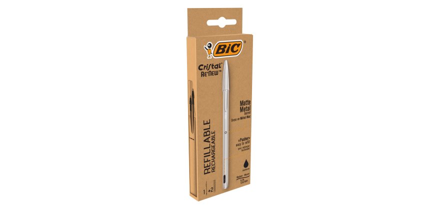 Penna sfera Cristal Re'New - con cappuccio - 1 mm - nero - Bic