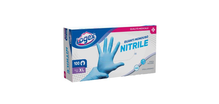 Guanti in nitrile non talcato - per uso medicale - taglia XL - azzurro - Logex Professional - scatola 100 pezzi