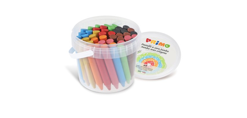 Pastelli a cera Jumbo - Ø 13 mm x 85 mm - 12 colori assortiti - Primo - conf. 48 pezzi