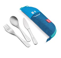 Astuccio Picnik Concept - in tessuto - con posate in acciaio inox - blu - Maped