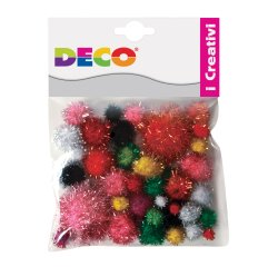 Pompons Lamè - 7-28 mm - colori assortiti - Deco - conf. 40 pezzi