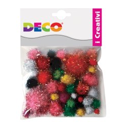 Pompons Lamè - 7-28 mm - colori assortiti - Deco - conf. 40 pezzi