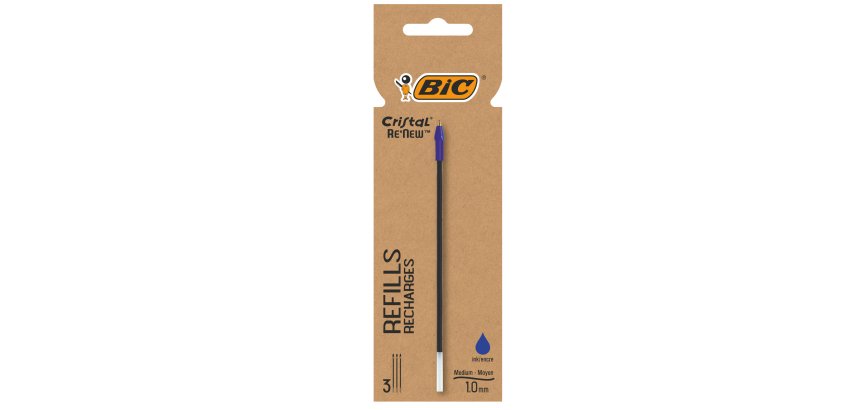Refill sfera Cristal Re'New - punta 1 mm - blu - Bic - blister 3 pezzi