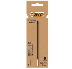 Refill sfera Cristal Re'New - punta 1 mm - nero - Bic - blister 3 pezzi