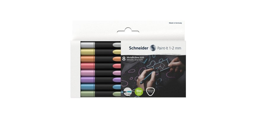 Pennarello Metallic Liner 020 - punta 1,2 mm - colori assortiti - Schneider - conf. 8 pezzi