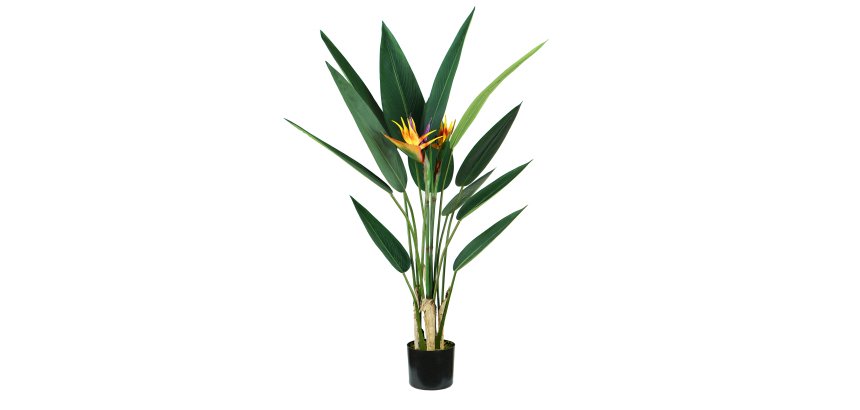 Pianta ornamentale Sterlizia - artificiale - 12 foglie e 2 fiori - 120 cm - PE - King Collection