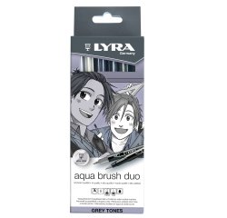 Pennarello Aqua Brush Duo - scala di grigio - Lyra - conf. 6 pezzi