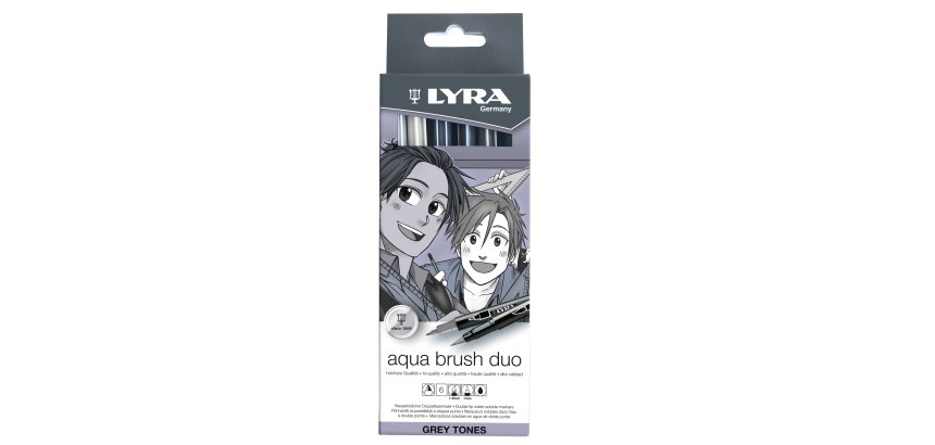 Pennarello Aqua Brush Duo - scala di grigio - Lyra - conf. 6 pezzi