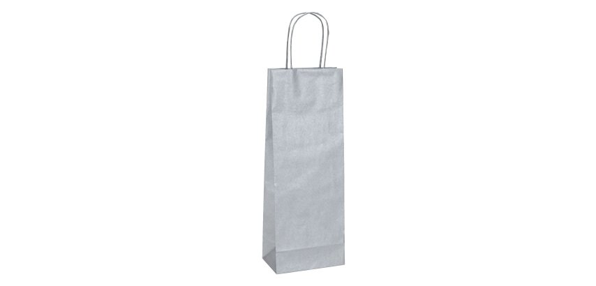 Portabottiglie BARBERA - maniglie cordino - 14 x 9 x 38 cm - carta biokraft - argento - Mainetti Bags - conf. 20 pezzi