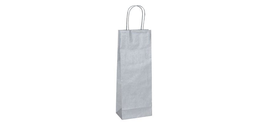 Portabottiglie BARBERA - maniglie cordino - 14 x 9 x 38 cm - carta biokraft - argento - Mainetti Bags - conf. 20 pezzi