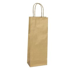 Portabottiglie BARBERA - maniglie cordino - 14 x 9 x 38 cm - carta biokraft - oro - Mainetti Bags - conf. 20 pezzi