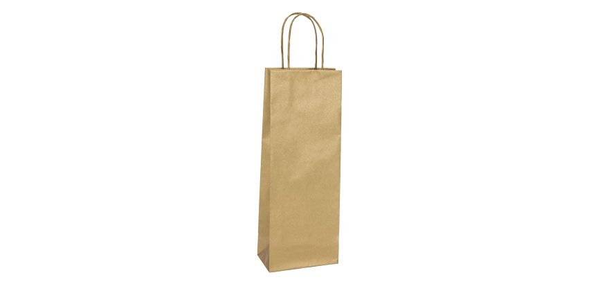 Portabottiglie BARBERA - maniglie cordino - 14 x 9 x 38 cm - carta biokraft - oro - Mainetti Bags - conf. 20 pezzi