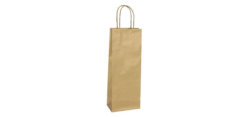 Portabottiglie BARBERA - maniglie cordino - 14 x 9 x 38 cm - carta biokraft - oro - Mainetti Bags - conf. 20 pezzi