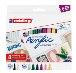 Marcatore permanente acrilico Start Easy Set Nordic - punta tonda fine e media - colori assortiti - Edding - conf. 8 pezzi