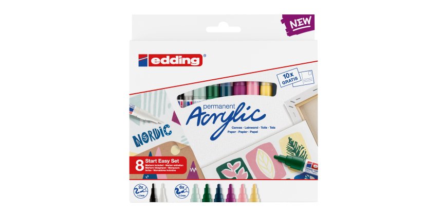 Marcatore permanente acrilico Start Easy Set Nordic - punta tonda fine e media - colori assortiti - Edding - conf. 8 pezzi