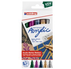Marcatore permanente acrilico 5100 - punta tonda - da 2 a 3 mm - colori assortiti festa - Edding - conf. 5 pezzi