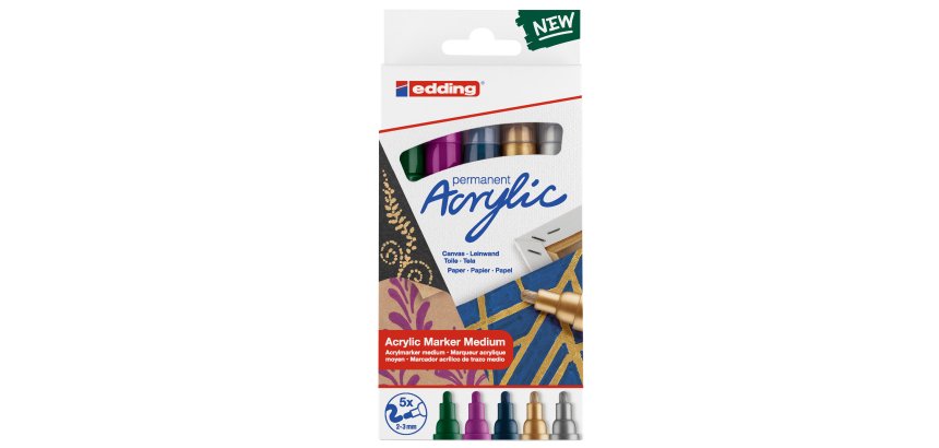 Marcatore permanente acrilico 5100 - punta tonda - da 2 a 3 mm - colori assortiti festa - Edding - conf. 5 pezzi