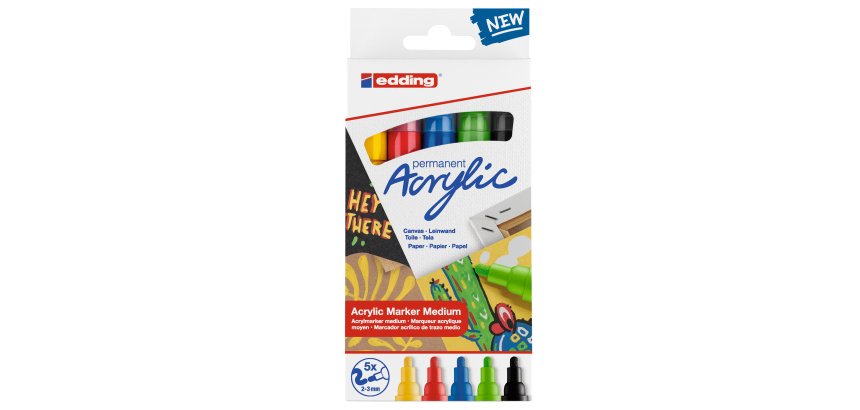 Marcatore permanente acrilico 5100 - punta tonda - da 2 a 3 mm - colori assortiti basic - Edding - conf. 5 pezzi