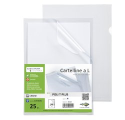 Cartelline a L Poli T Plus - alto spessore - PP -  22 x 30 cm - trasparente - Sei rota - conf.25 pezzi