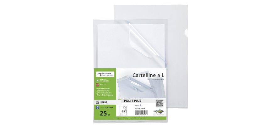 Cartellina a L Poli T Plus - A4 - PP - liscio pesante - Sei rota - conf.25 pezzi