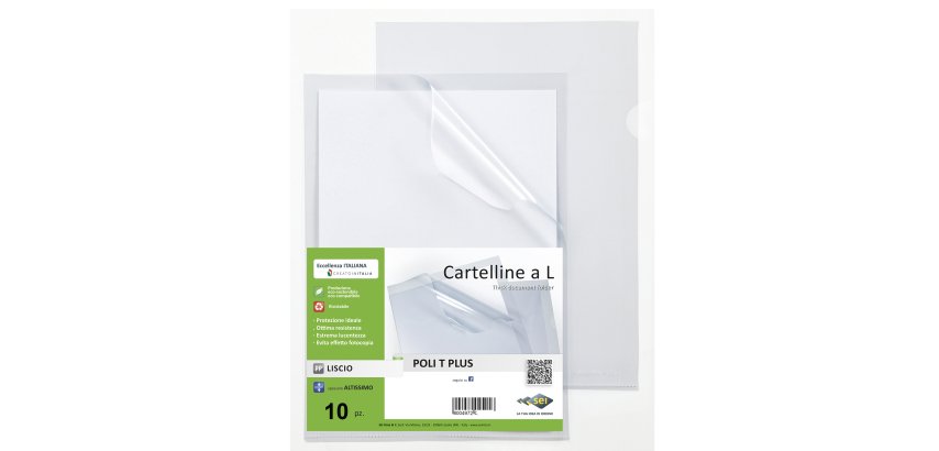 Cartellina a L Poli T Plus - 30 x 42 cm - PP - liscio pesante - Sei rota - conf.10 pezzi