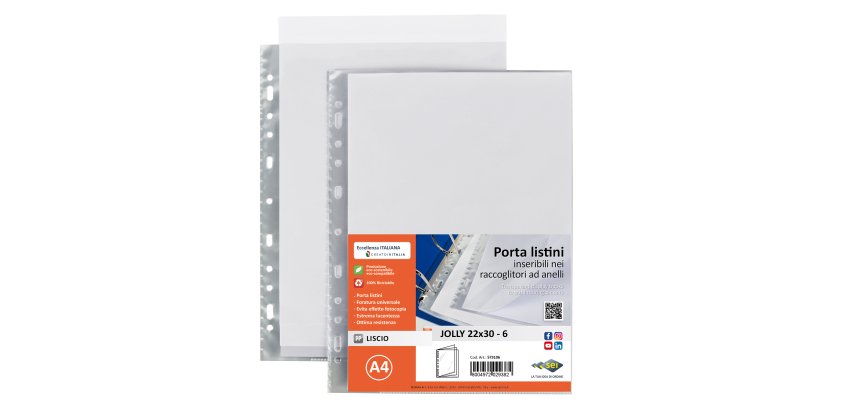 Portalistini Jolly - 6 buste forate - 22 x 30 cm - PP trasparente - liscio - Sei rota