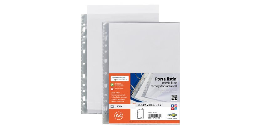 Portalistini Jolly - 12 buste forate - 22 x 30 cm - PP trasparnte - liscio - Sei rota
