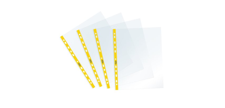 Buste forate Sprint - c/ banda - liscia - 22 x 30 cm - giallo - Favorit - conf. 25 pezzi