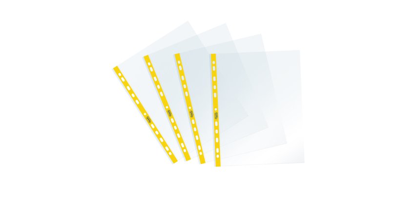 Buste forate Sprint - c/ banda - liscia - 22 x 30 cm - giallo - Favorit - conf. 25 pezzi