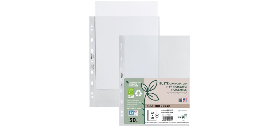 Buste forate Gea 100 - PP riciclato - buccia medium - 22 x 30 cm - Sei rota - conf. 50 pezzi