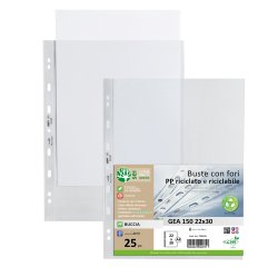 Buste forate Gea 150 - PP riciclato - buccia pesante - 22 x 30 cm - Sei rota - conf. 25 pezzi