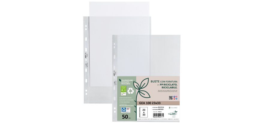 Buste forate Gea 100 - PP riciclato - buccia medium - 23 x 33 cm - Sei rota - conf. 50 pezzi