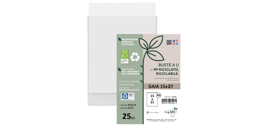 Buste a sacco Gaia - PP riciclato - 15 x 21 cm - buccia - trasparente - Sei rota - conf. 25 pezzi