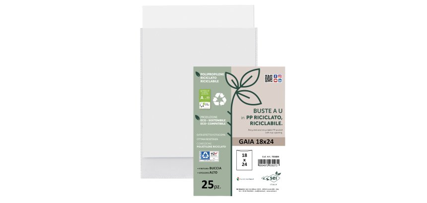 Buste a sacco Gaia - PP riciclato - 18 x 24 cm - buccia - trasparente - Sei rota - conf. 25 pezzi