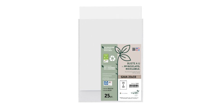 Buste a sacco Gaia - PP riciclato - 23 x 33 cm - buccia - trasparente - Sei rota - conf. 25 pezzi