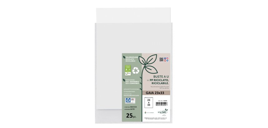 Buste a sacco Gaia - PP riciclato - 23 x 33 cm - buccia - trasparente - Sei rota - conf. 25 pezzi