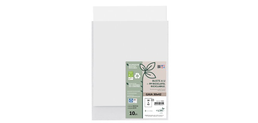 Buste a sacco Gaia - PP riciclato - 30 x 42 cm - buccia - trasparente - Sei rota - conf. 10 pezzi
