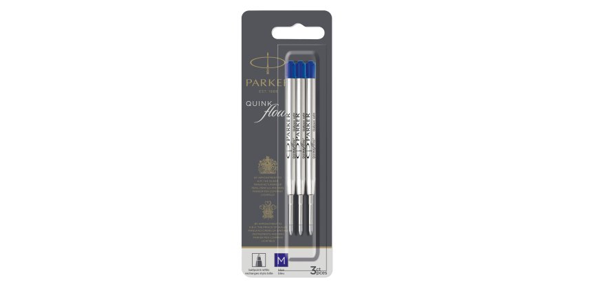 Refill sfera QuinkFlow - punta media - metallo - blu - Parker - blister 3 pezzi