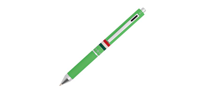 Penna a sfera a scatto multifunzione - fusto verde chiaro gommato Italia - Osama