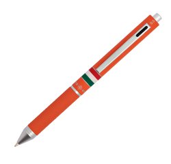 Penna a sfera a scatto multifunzione - fusto verde arancione gommato Italia - Osama