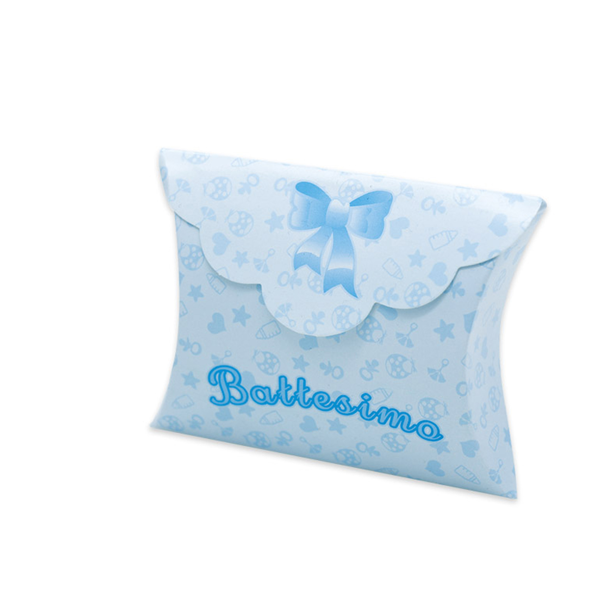 Scatolina portaconfetti - Battesimo baby - carta - 10 x 8 x 3 cm - celeste  - Big Party - conf.25 pezzi su