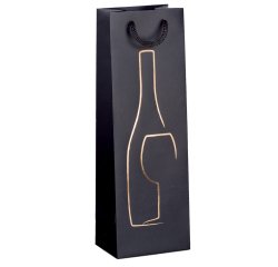 Shopper portabottiglie - con manici in corda - 12 x 37 x 9 cm - nero - Rex Sadoch