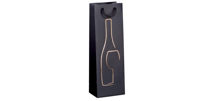Shopper portabottiglie - con manici in corda - 12 x 37 x 9 cm - nero - Rex Sadoch