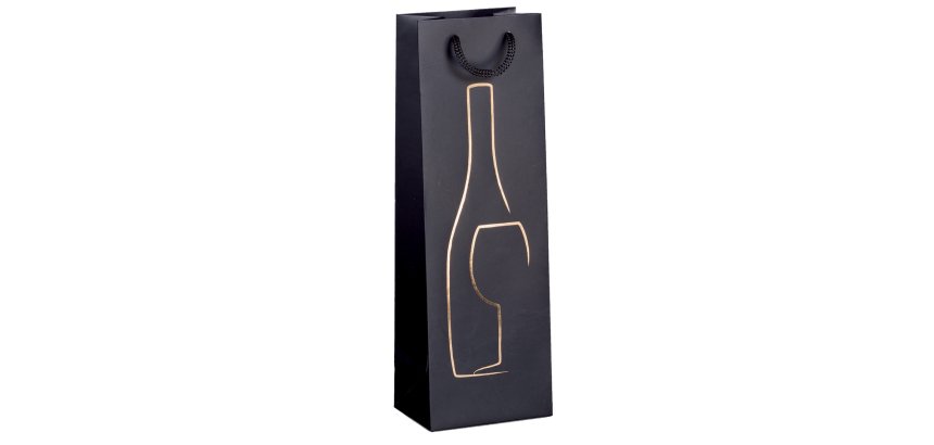 Shopper portabottiglie - con manici in corda - 12 x 37 x 9 cm - nero - Rex Sadoch