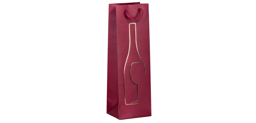 Shopper portabottiglie - con manici in corda - 12 x 37 x 9 cm - rosso - Rex Sadoch