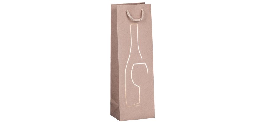 Shopper portabottiglie - con manici in corda - 12 x 37 x 9 cm - avana - Rex Sadoch