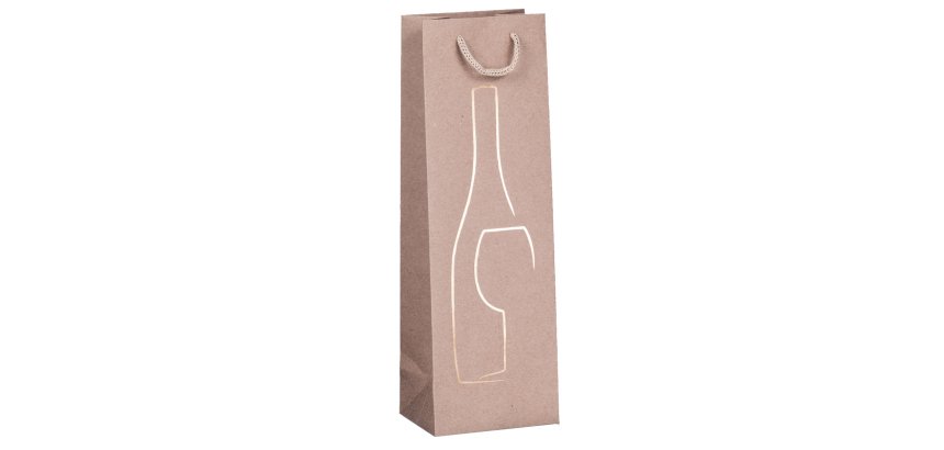 Shopper portabottiglie - con manici in corda - 12 x 37 x 9 cm - avana - Rex Sadoch