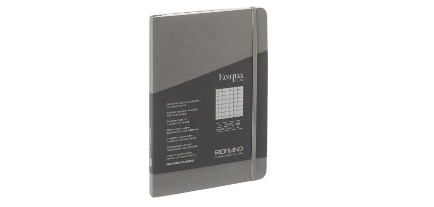 Taccuino Ecoqua Plus - con elastico - rilegatura cucita - A5 - 5 mm - 80 fogli - artracite - Fabriano